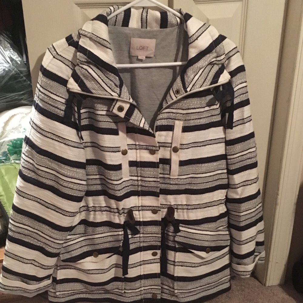Loft navy and white stripe jacket coat